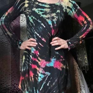 black tie dye long sleeve dress